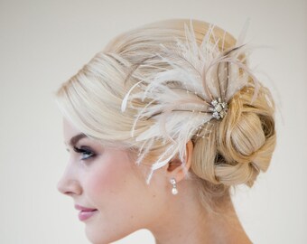Bridal Feather Fascinator, Wedding Feather Headpiece, Bridal Feather Fascinator, Feather Bridal Hairpiece - OLIVIA