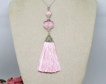 Pink Tassel Pendant , Boho Pendant, Beaded Pendant, Pendant Necklace ,Tassel Pendant ,Handmade Jewellery ,Wearable Art ,OOAK,