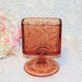 Tiara Glass Upright Cigarette Holder, Pink Depression Glass, Footed Trinket Cup, Rectangle Toothpick Holder, Business Cards, Desk Decor