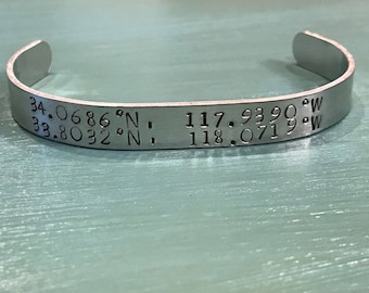 Latitude and Longitude custom cuff bracelet