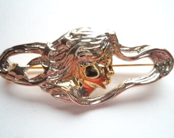 Vintage Unsigned Silvertone/Goldtone Art Nouveau Lady Brooch/Pin