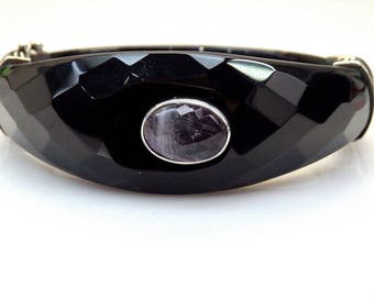 Sterling Silver Oval Shape Amethyst Onyx Unique Design Bracelet
