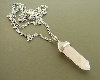 Rose quartz crystal point necklace women Rose quartz pendant Raw crystal healing necklace for girl necklace jewelry Crystal point pendant