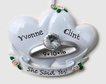Engagement Ring Personalized Ornament - She Said Yes! - Hand Personalized Christmas Ornament