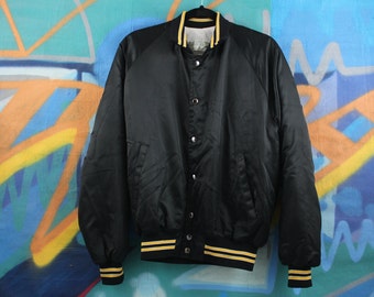 black + gold snap up bomber jacket / athletic / sporty >> medium <<