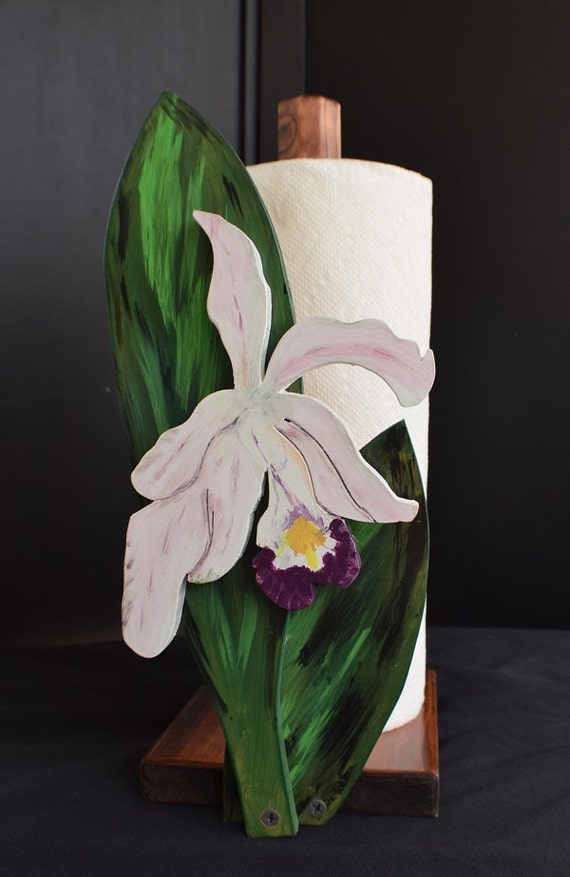 Cattleya Orchid Paper Towel Holder Unique Gift Wooden