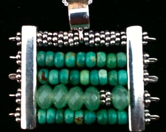 Abacus necklace of jade, turquoise and sterling silver