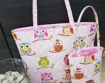 Shoulder bag with owls, Mother daughter bag, Handmade