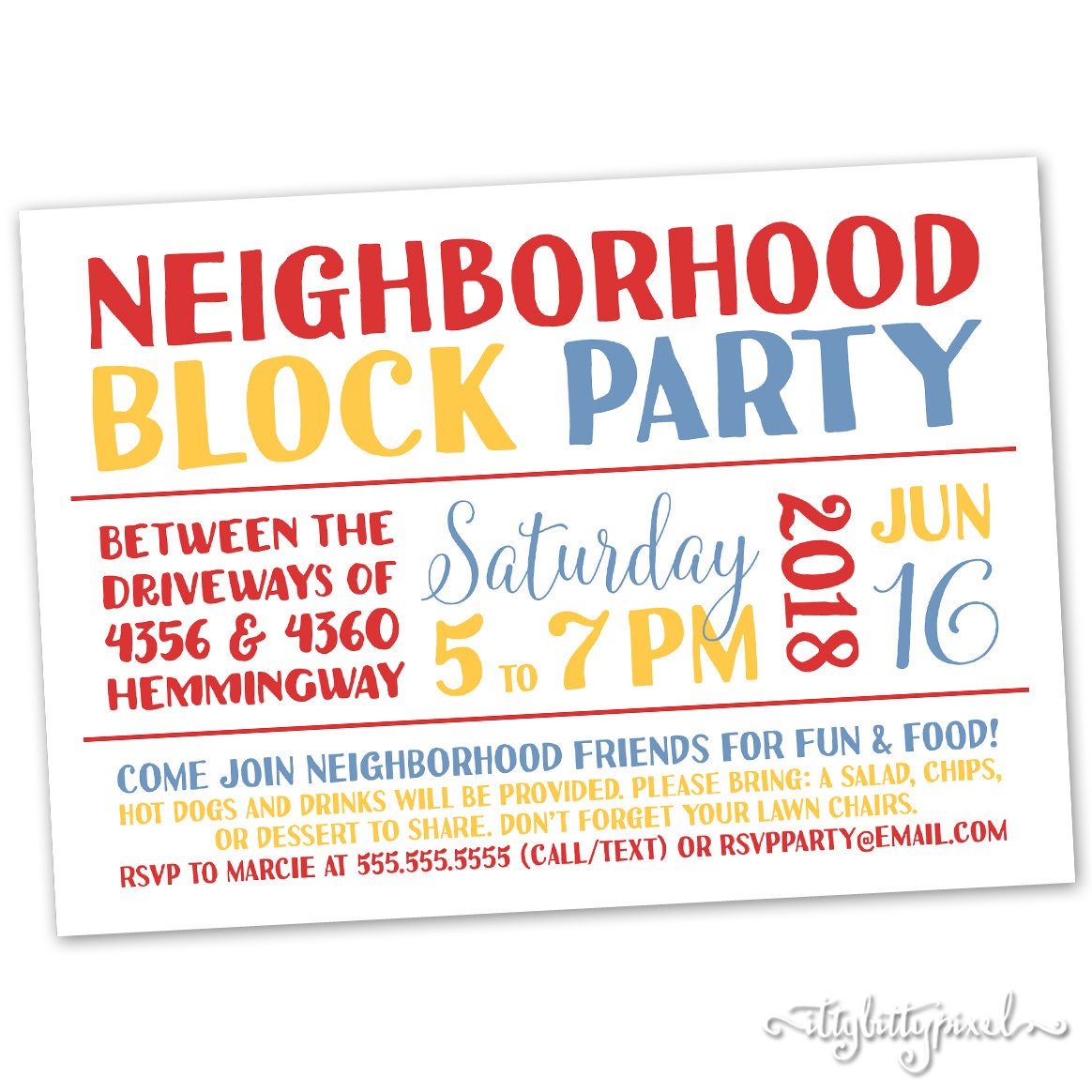 Neighborhood Block Party Invitation Announcement Invite Card