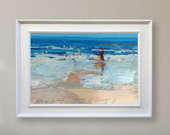 Abstract Beach Painting Ocean Painting Sea Painting Modern Painting Oil Painting Seascape Painting People on the Beach Scene Abstract Art