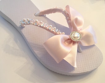 Wedding Flip Flops/Wedges/Shoes.BRIDAL Flip Flops.Blush Bridal Shoes/Flip Flops. Ivory Flip Flops. Destination Wedding.Wedged Wedding Shoes.