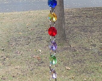 Rainbow Crystal Prism Suncatcher; Rear View Mirror Car Charm; Chakra Decoration; Hanging Garden Art or Window Decor (#21)