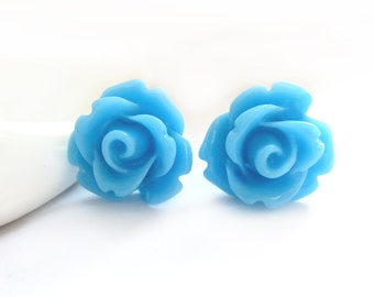 SALE - Sky Blue Rose Stud Earrings