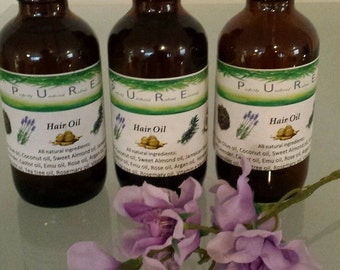 Hair thickening growth oil dropper herbal castor emu, horsetail, biotin, rosemary, tea tree, peppermint alopecia balding edges hairline loss