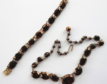 Vintage Bronze Glass Mourning Necklace and Bracelet