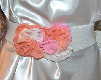 Flower cinch belt, Wide elastic stretch corset belt, Ivory belt,wedding belt, peach, pink, ivory, cinch belt