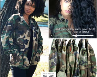 Camo Jacket Vintage Army Jacket Military Issued Button Down Shirt Jacket Small Medium Large