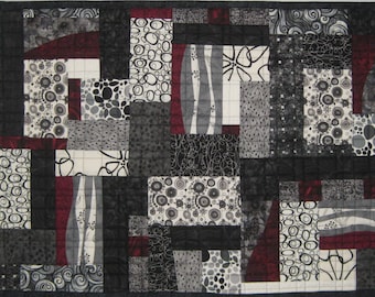 Art Quilt Black White Blocks, Wall Quilt, Quilted Wall Hanging, Abstract quilt