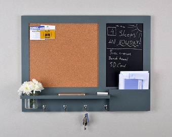 Chalkboard and Cork Board - Noticeboard - Mail Organiser - in Down Pipe Grey - Pre order - Made To Order