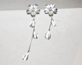 Season-Cherry Blossom-Sakura-Silver Earrings- single petals-dangling style/ handmade,dangle & drop earrings