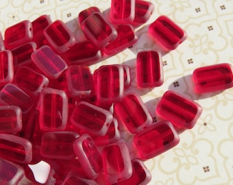 Deep Maroon Red Czech Tablet Beads, 12 Beads - Item 1962