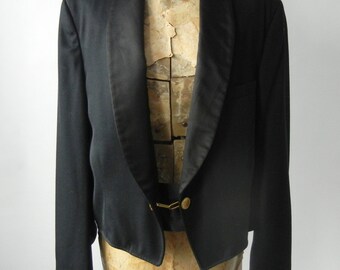 Vintage Tux, Vintage Tux Jacket, Vintage Tuxedo, Short Tux Jacket, Waiter Jacket, Waiter's Jacket, Black Short Tux, Short Tuxedo, 1970s Tux