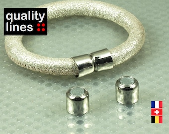 Silver magnetic clasp for leather bracelet 9mm round