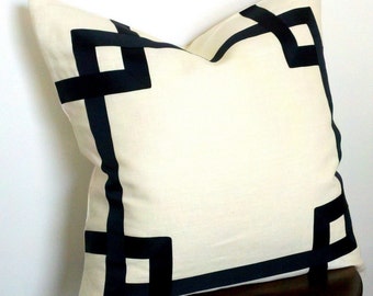 Greek Key Fretwork Ivory Linen with Black- Pillow Covers- Choose your size