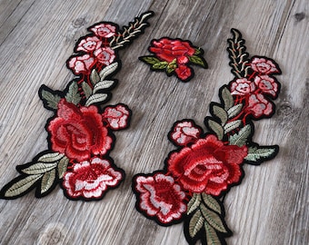 Large Red Rose iron on patch, flower patch,Embroidered patches, red floral Sew on patch,rose patch flower patch back patch,rose patch