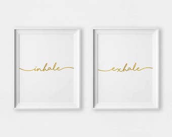 Inhale Exhale Print, Inhale Exhale Gold, Print Yoga Set, Inhale Exhale Art, GYM Wall Art, Inhale Exhale Wall Art