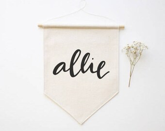 Custom Name Banner / Personalized Bridesmaids Gifts / Nursery / New Baby Gift / Wall Flag / Canvas Banner / Custom Gifts / Pennant Flag