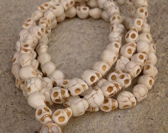 White Turquoise Carved Skull Head 108 Prayer Beads Mala Necklace