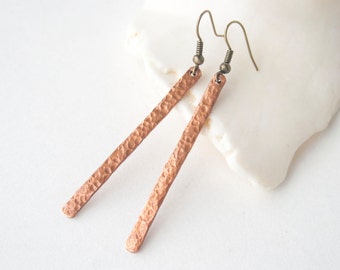 Hammered Copper Earrings - Copper Bar Earrings - Rustic Jewelry - Minimalist Jewelry - Gift Under 20 - 7th Anniversary Gift - Gift for Women
