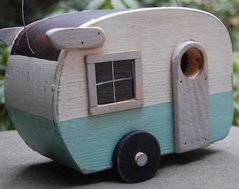 Birdhouse Trailer - Shasta Bird house - Blue/White birdhouses