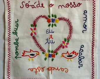 Portuguese Love Handkerchief on Hand Loomed Lined