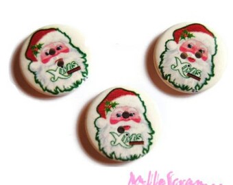 Set of 3 large buttons decorated Christmas scrapbooking embellishment 30 mm 2 *.