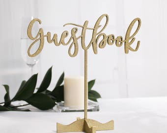 Gold Guestbook Sign Guest Book Sign Freestanding Table Numbers Calligraphy Table Numbers Wedding Table Numbers Glitter Gold Table Numbers