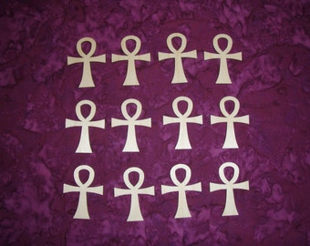 Ankh Cross Unfinished Wood Crosses Mini Cut Outs Craft Crosses 12pcs C02-144
