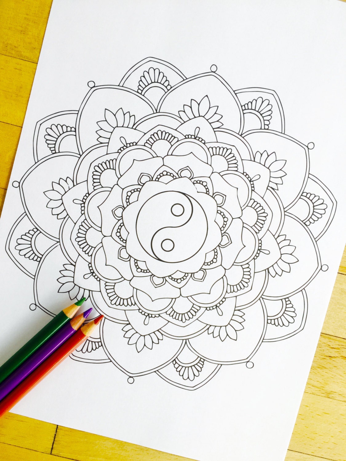 Download Mandala Yin Yang Hand Drawn Adult Coloring Page