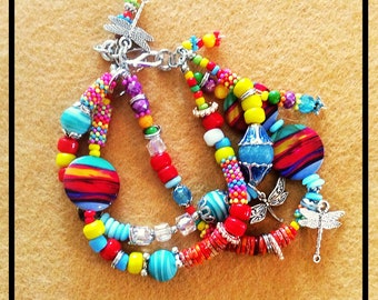 Boho Multistrand Bracelet, Multicolored Beaded Bracelet, Cinco de Mayo, Mardi Gras, Fiesta Bracelet