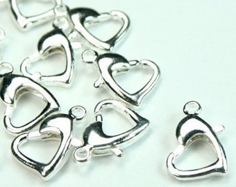 Heart Lobster Clasp 13mm Silver Over Brass - LC-H13SP - 8pcs