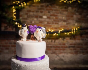 Bespoke bird bride & groom crochet wedding cake toppers