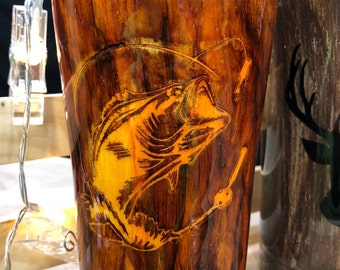 Bass Fish Wood Grain Tumbler