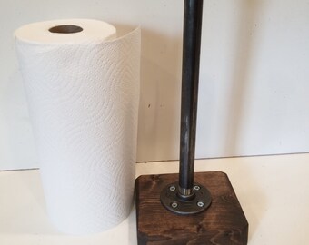 Industrial Rustic Urban Pipe Paper Towel Holder (Pick your own stain for the base)