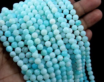 Natural Peru Opal Gemstone Plain Smooth Round Ball Shape Beads,Length 13" Strand,Beads Size 5-6 mm,Wire Wrappped Making Jewelery,GIBD-153