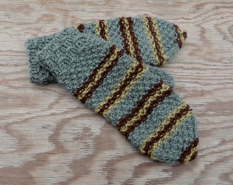 Knitted wool mittens, knit adult gray brown mitts, knitting striped winter rustic gloves, classic hand warmer, women men mittens accessories