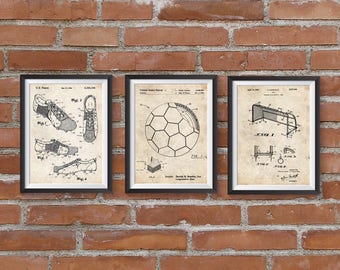 Soccer Art Patent Posters Group of 3, Soccer Cleat, Soccer Goal, Soccer Ball, Soccer Wall Art, Sports Decor, Soccer Gifts, INSTANT DOWNLOAD