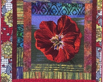 On Sale Give Yourself a Bold Red Flower 40x48 inch art quilt