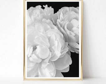 Flower Print, Black and White Wall Art, Large Wall Art, Peony Print, Modern Botanical Print, PRINTABLE ART, Mom Gift, Gift for Her