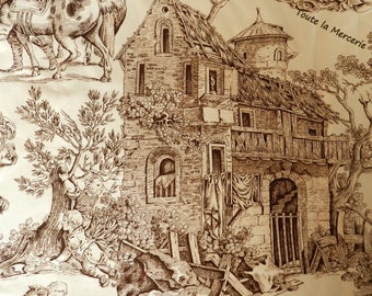French toile de Jouy fabric large Brown design